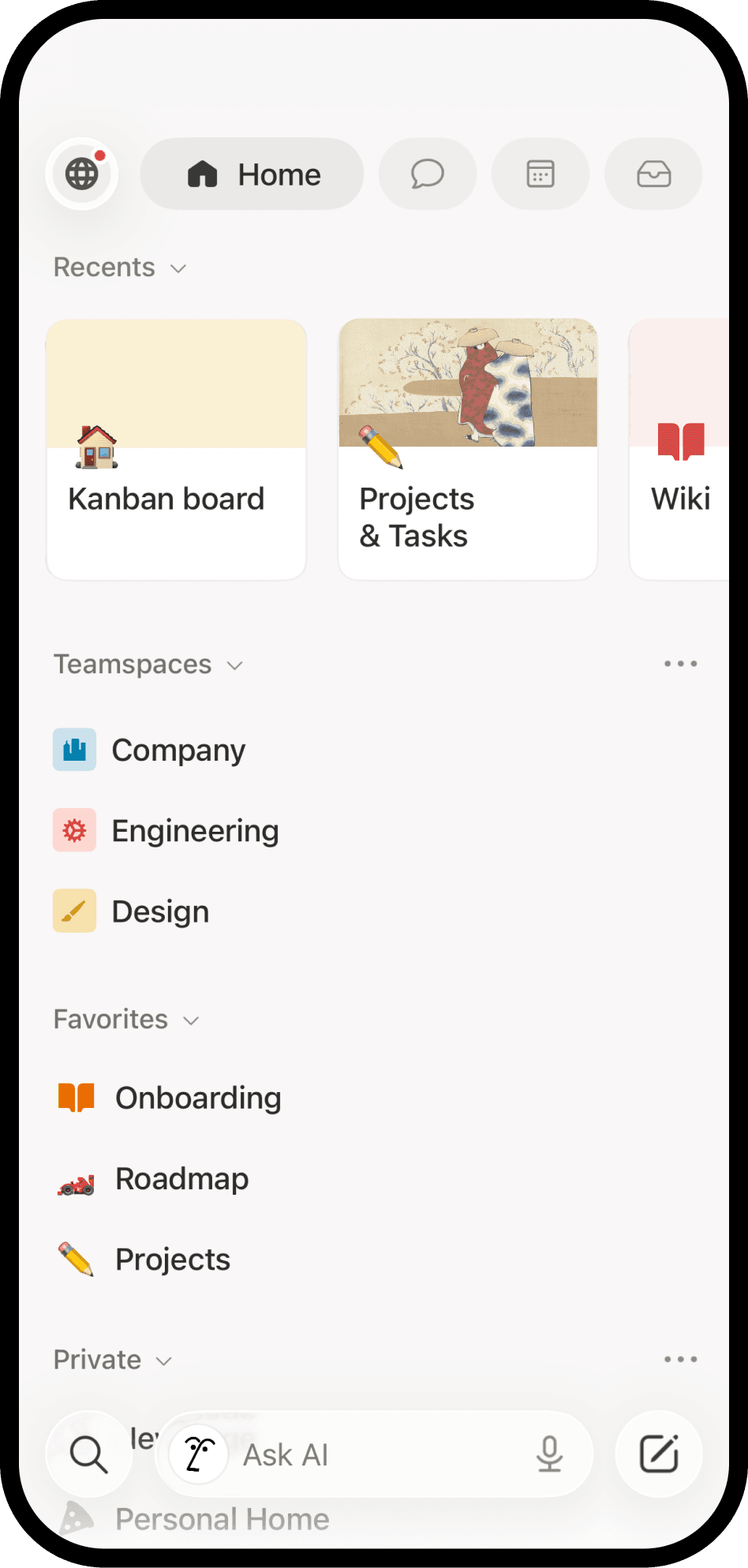 لقطة شاشة لتطبيق Notion على الهاتف المحمول