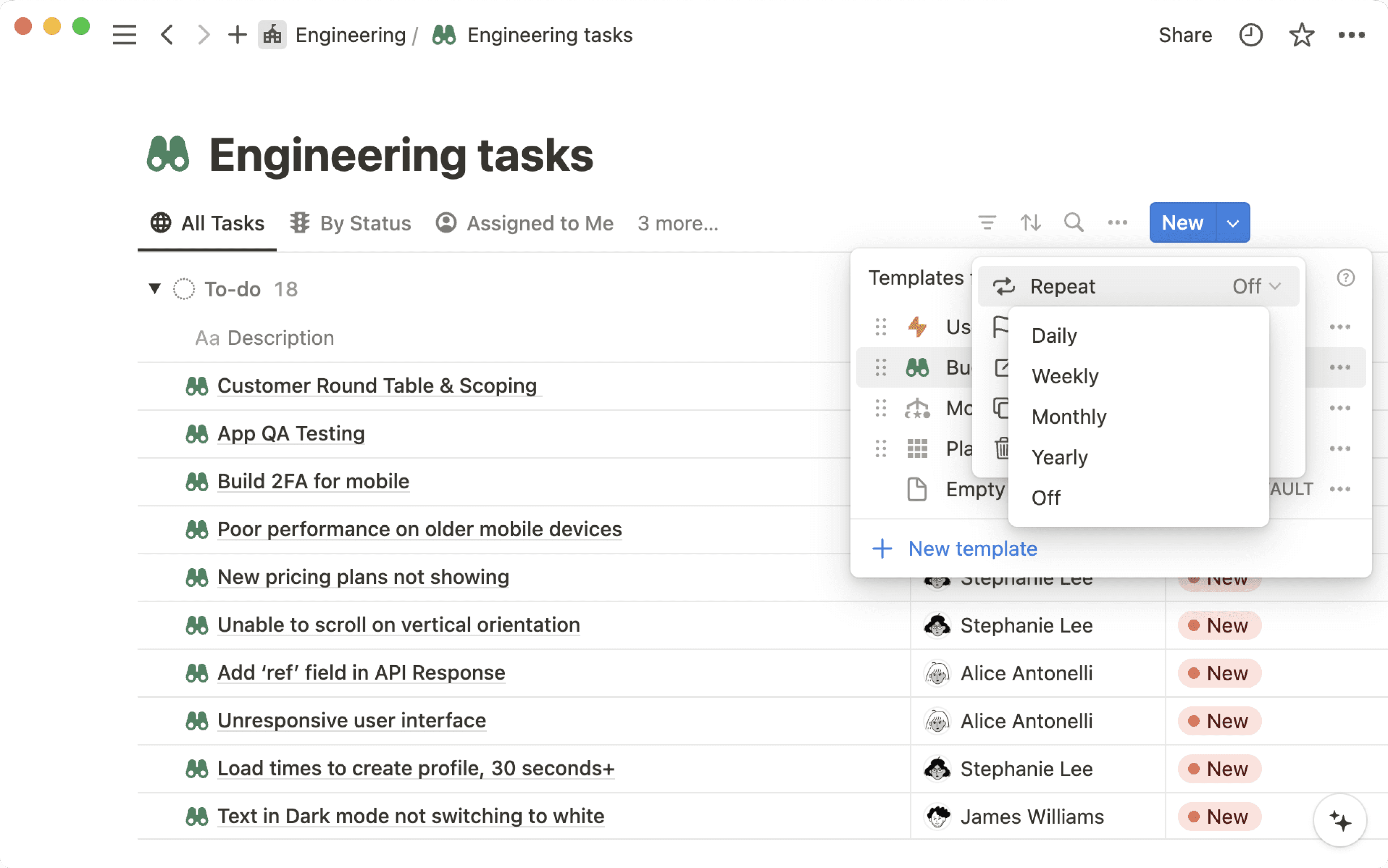 hc: repeating database templates