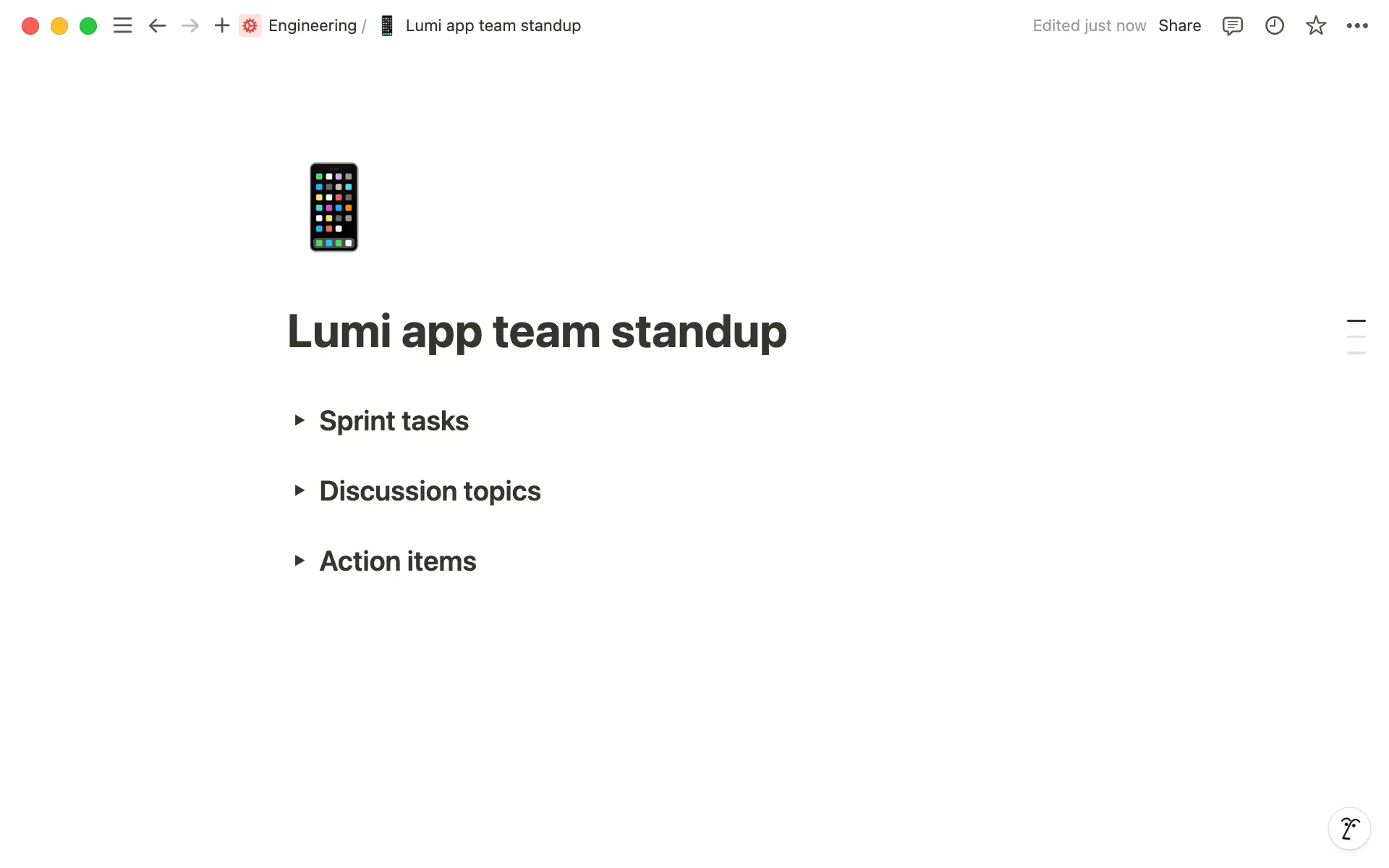 Add blocks that fit your team's needs to customize your meeting notes page