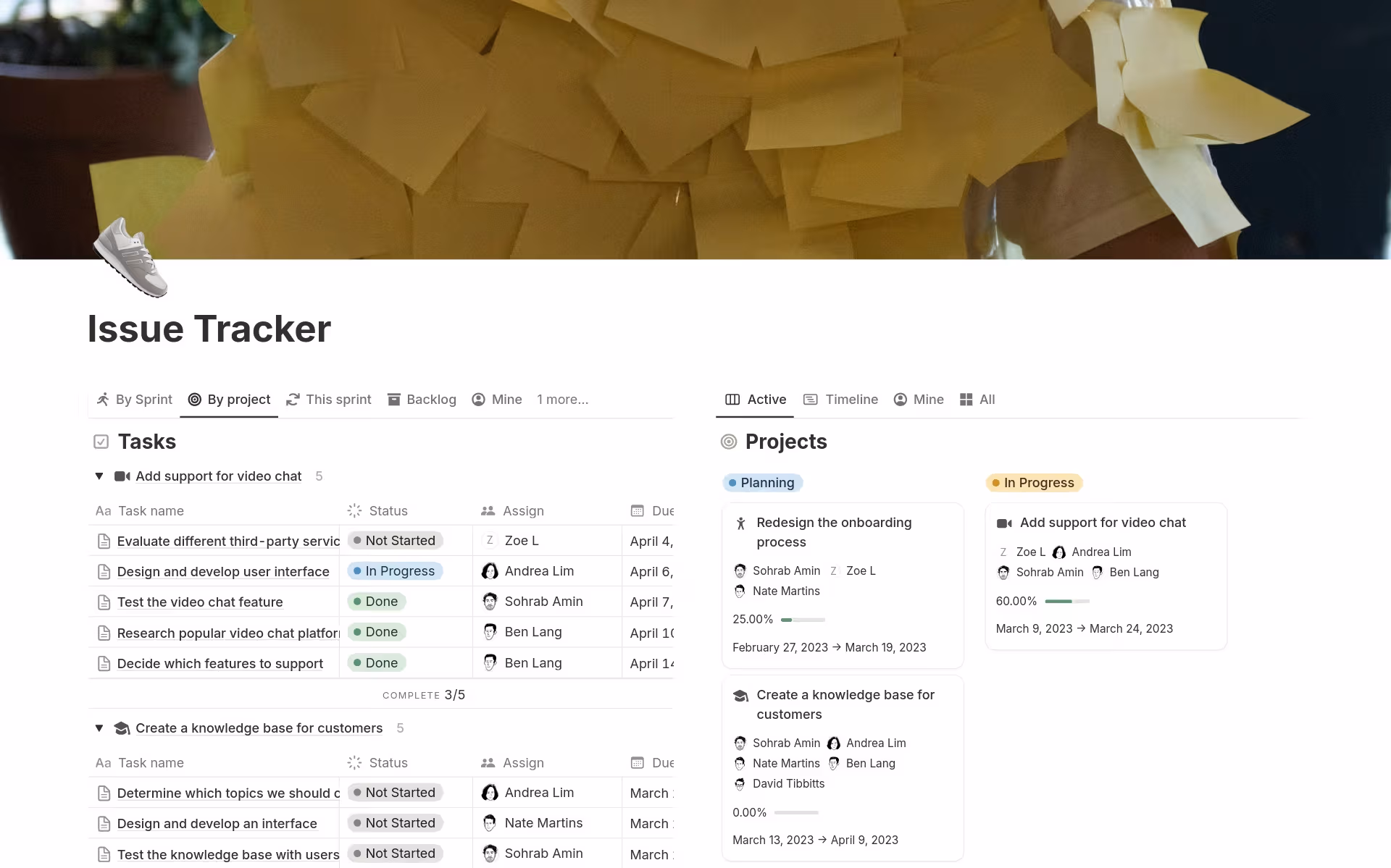 Notion’s Issue Tracker template