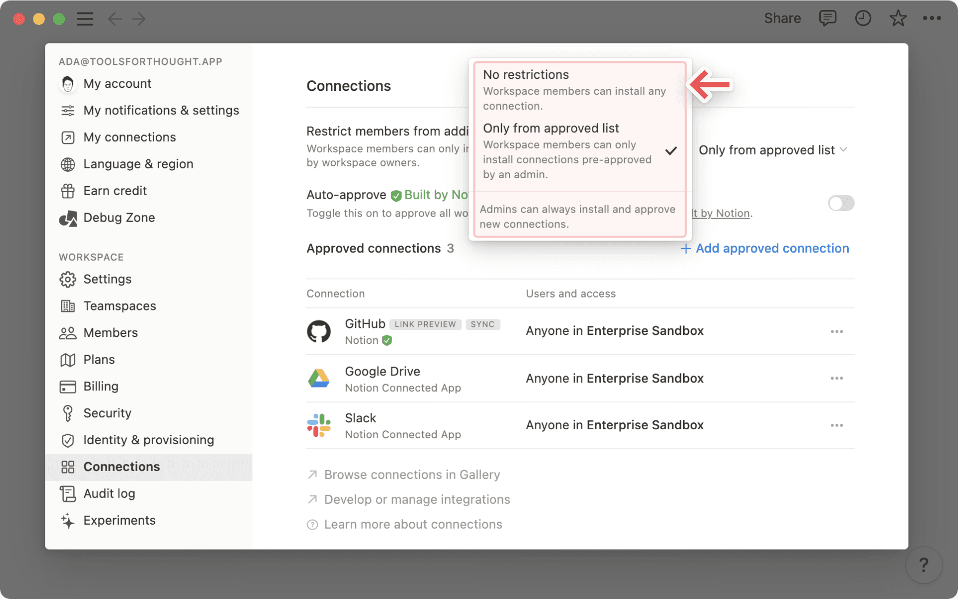 Integration - Enterprise menu