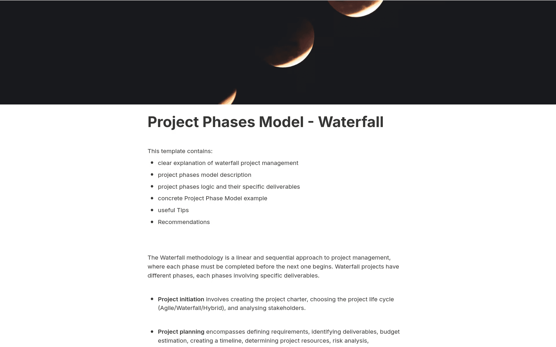 Notion Waterfall project phases model template
