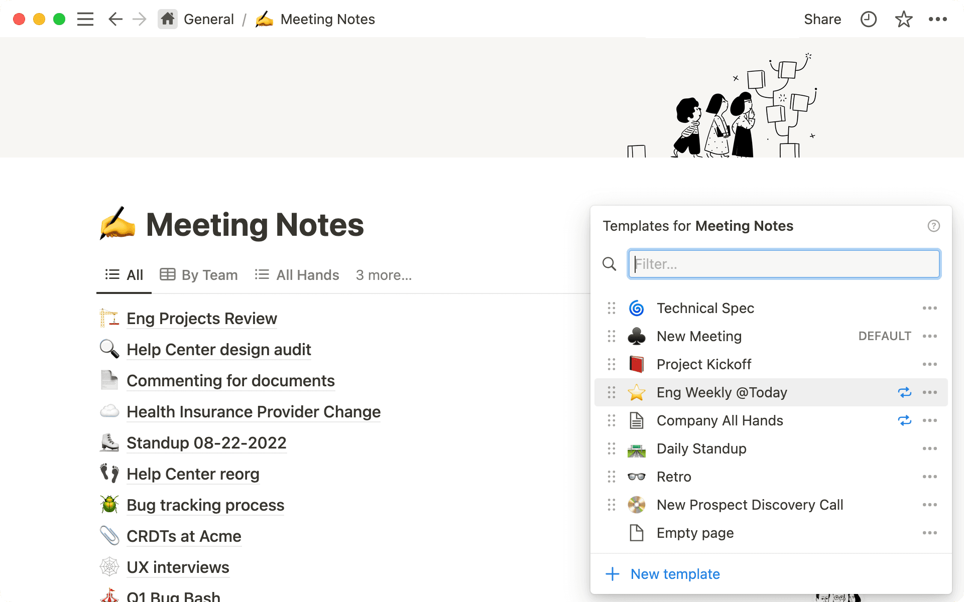 Use repeating database templates to streamline page creation for commonly used doc types.