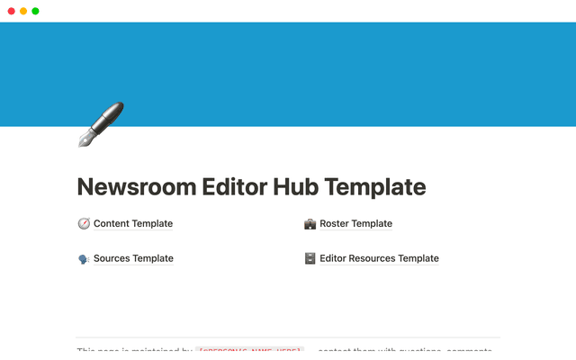 Newsroom Editor Hub Template
