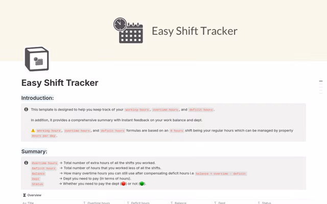 Easy Shift Tracker